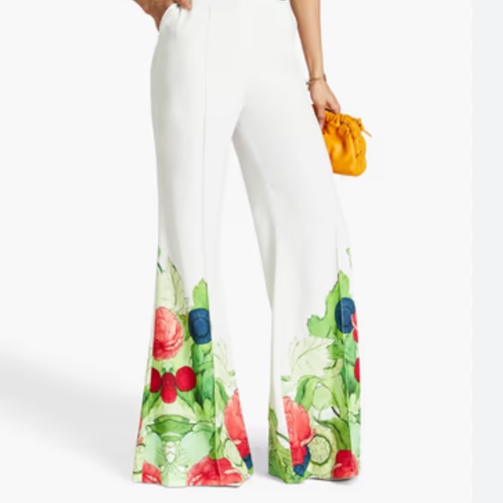 Elie Saab Floral Printed Crepe Wide-Leg Pants